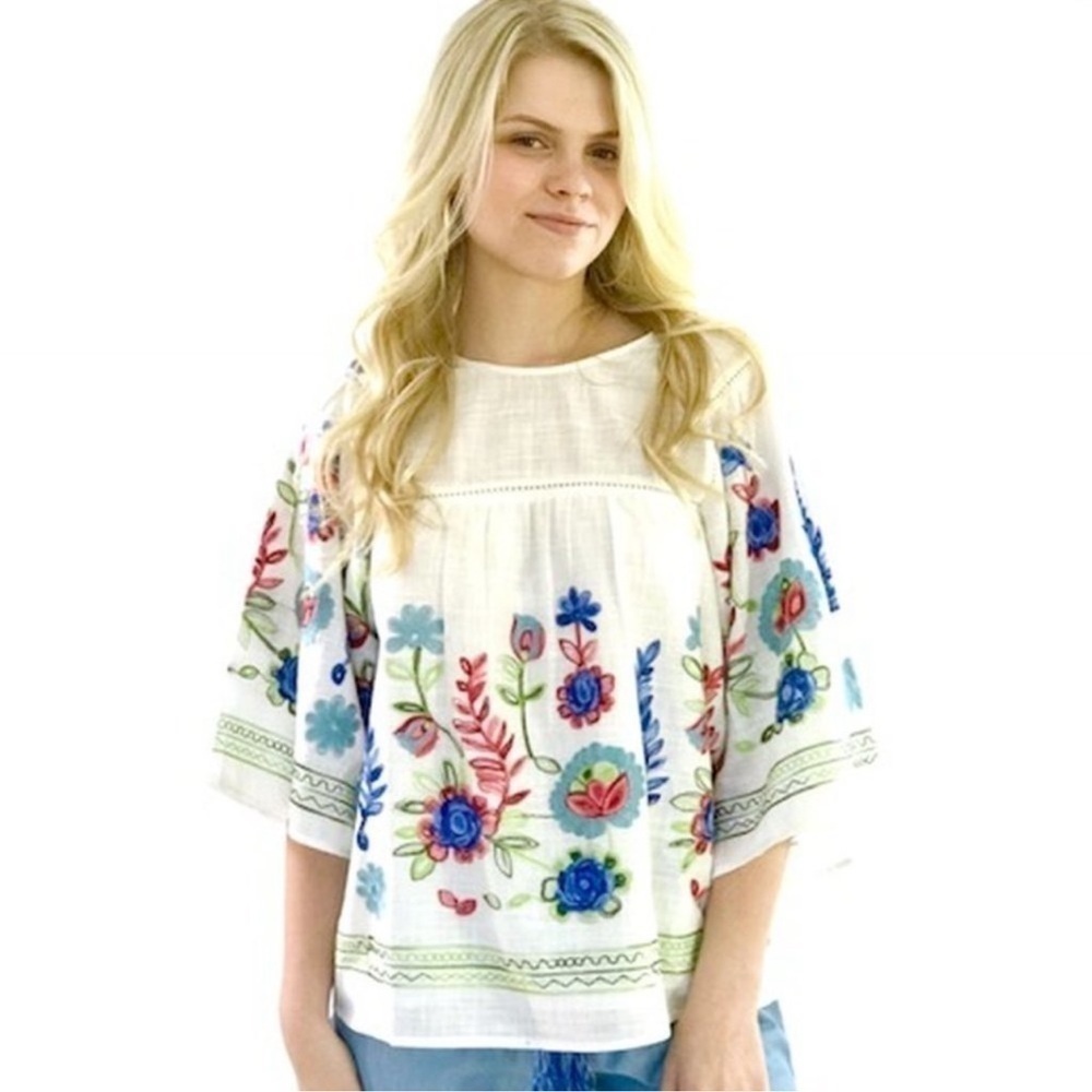 Joy Joy Floral Embroidered Fiesta Blouse